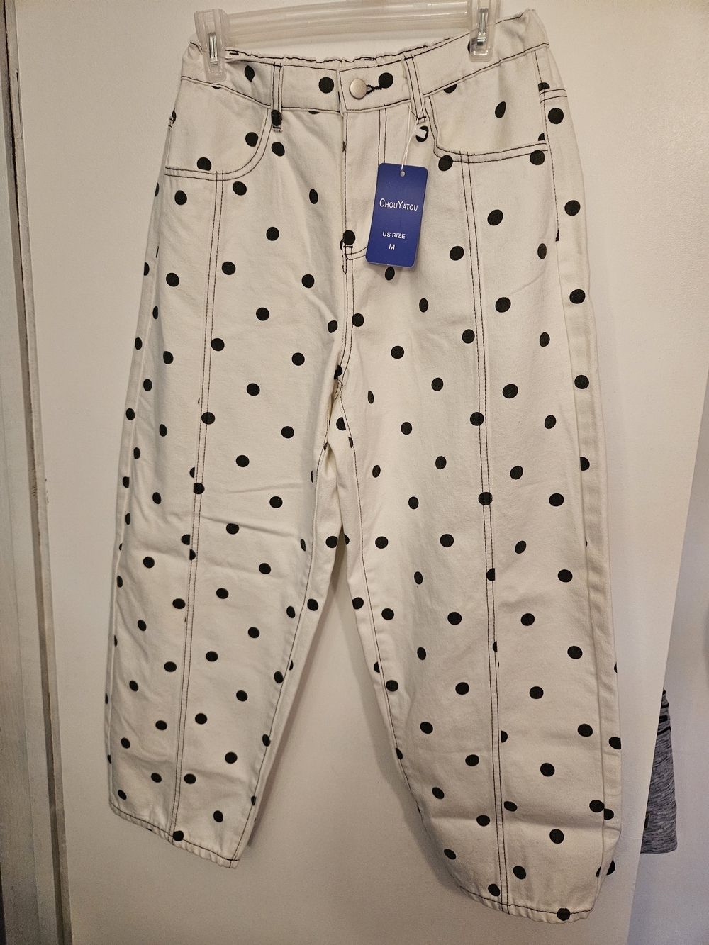 ChouYatou White Polka Dot Barrel Wide Leg Jeans